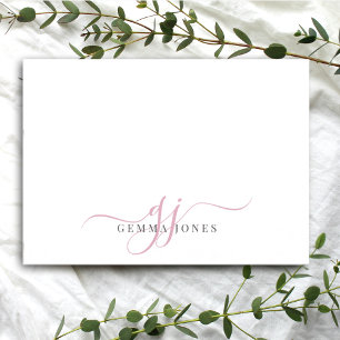 Tarjeta Pequeña Moda Monograma Guión rosa Iniciales