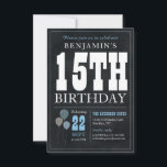 Tarjeta Pequeña Moda presupuestaria 15.º globo azul de cartón de c<br><div class="desc">Invitación a la fiesta de cumpleaños número 15 del globo azul blanco de Chalkboard rústico vintage</div>
