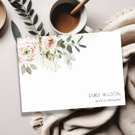 Tarjeta Pequeña Moda suave Rubor Peony Pink Leafy Floral Botánica