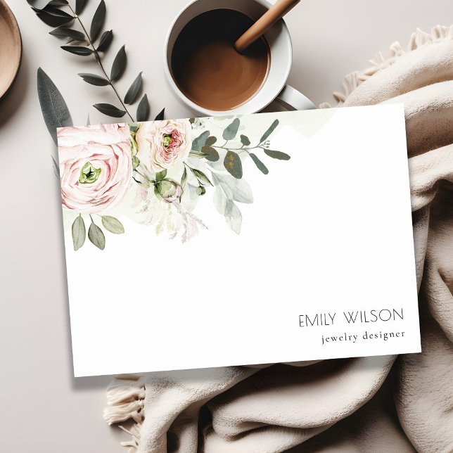 Tarjeta Pequeña Moda suave Rubor Peony Pink Leafy Floral Botánica (Subido por el creador)