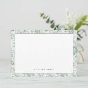 Tarjeta Pequeña Moda Vintage Borde de toile floral verde y blanco