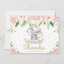 Tarjeta Pequeña Moda Whimsical Cute Elephant Rubor Floral rosa