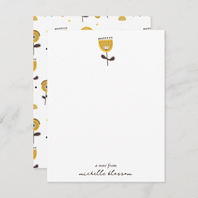 Tarjeta Pequeña Modelo floral amarillo moderno de mediados del sig (Anverso / Reverso)