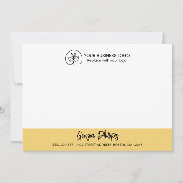 Tarjeta Pequeña Modern Basic Soft Yellow Name & Logo (Anverso)