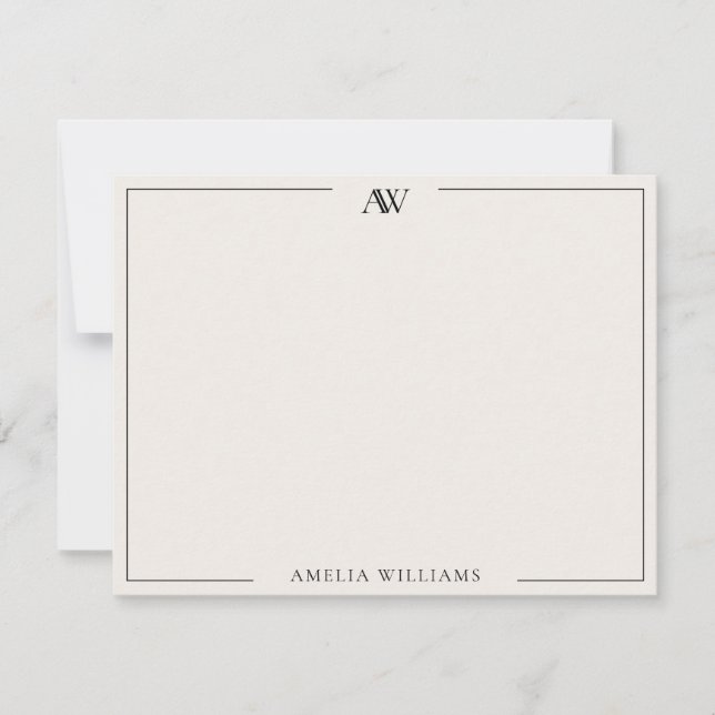 Tarjeta Pequeña Modern Black and Ivory Minimalist Elegant Monogram (Anverso)