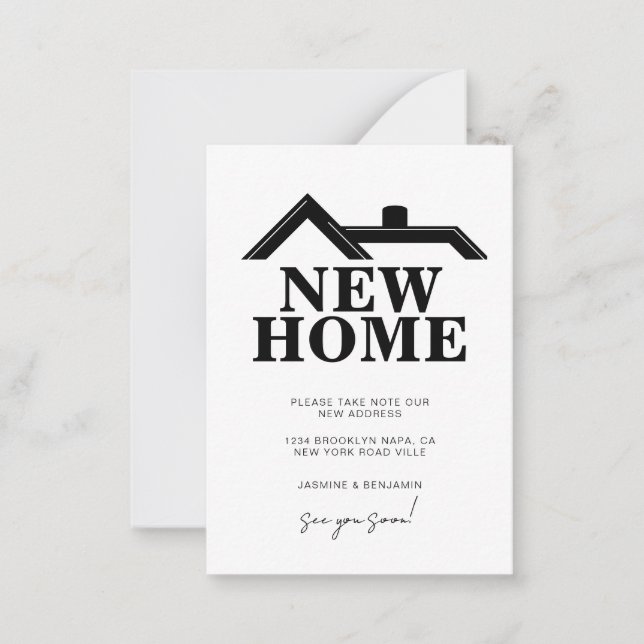 Tarjeta Pequeña Modern Black and White We’ve Moved New Home (Anverso)