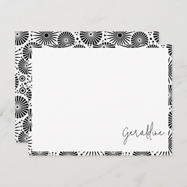 Tarjeta Pequeña Modern black white geometric starburst Name  (Anverso / Reverso)