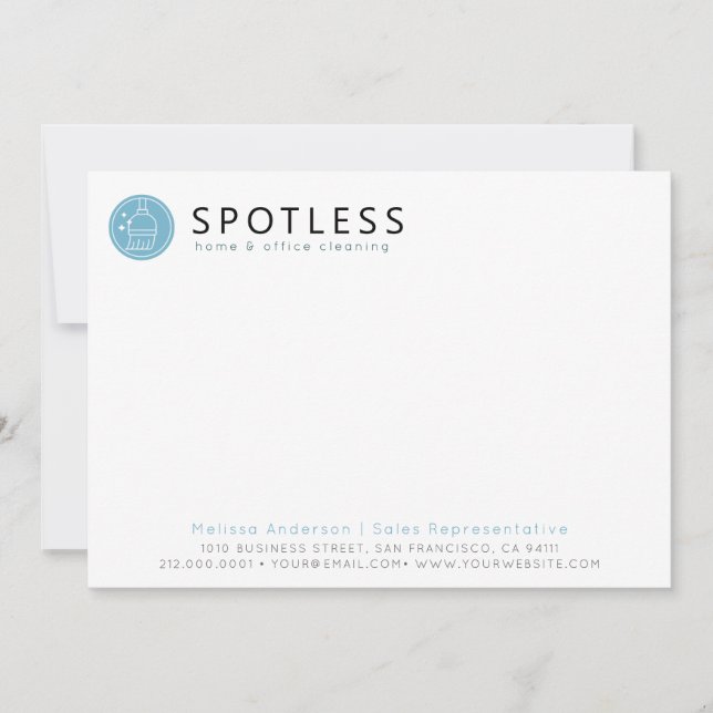 Tarjeta Pequeña Modern Blue Broom Logo Cleaning Service (Anverso)