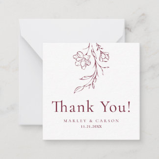 Tarjeta Pequeña Modern Burgundy Wedding Budget Thank You