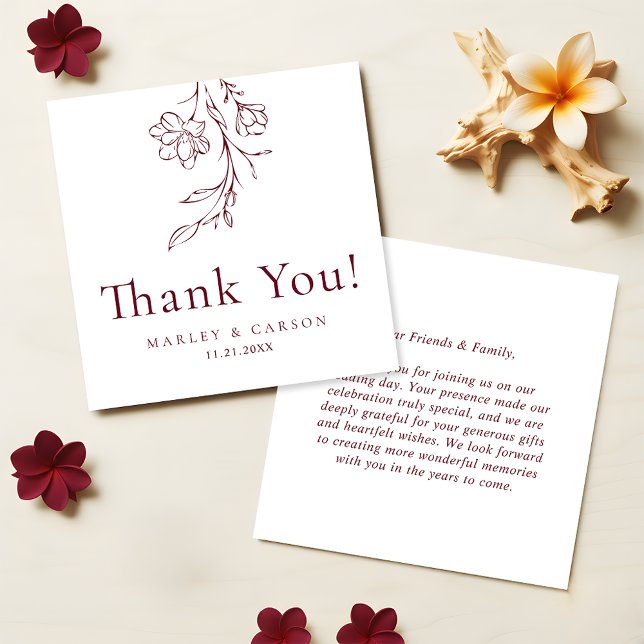 Tarjeta Pequeña Modern Burgundy Wedding Budget Thank You (Subido por el creador)