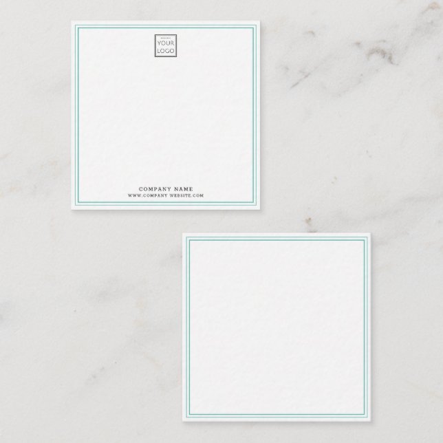 Tarjeta Pequeña Modern Business Logo Company Teal Double Border (Anverso / Reverso)