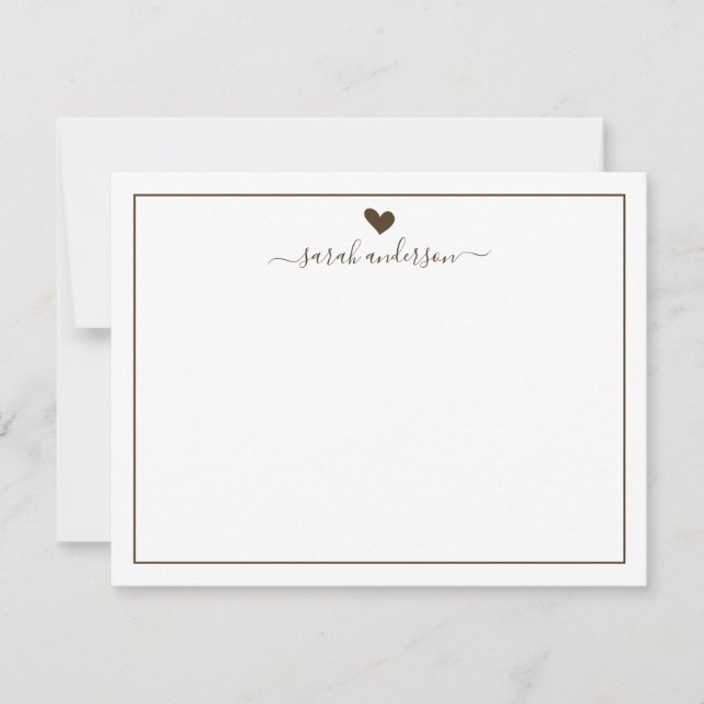 Tarjeta Pequeña Modern Calligraphy Brown Heart Personalized (Anverso)