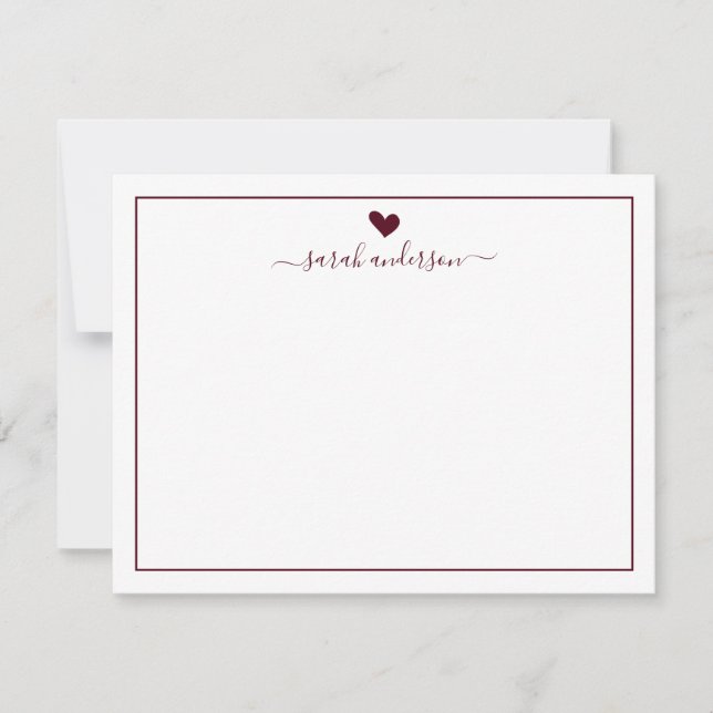 Tarjeta Pequeña Modern Calligraphy Burgundy Heart Personalized (Anverso)