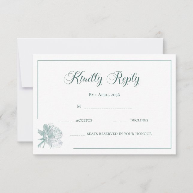 Tarjeta Pequeña Modern Calligraphy Sage Green Floral Wedding RSVP  (Anverso)