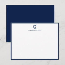 Tarjeta Pequeña Modern Classic Navy Blue Border Custom Stationery