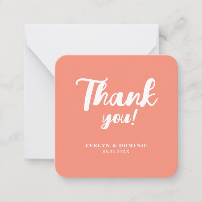 Tarjeta Pequeña Modern Coral Pink Wedding Budget Thank You (Anverso)