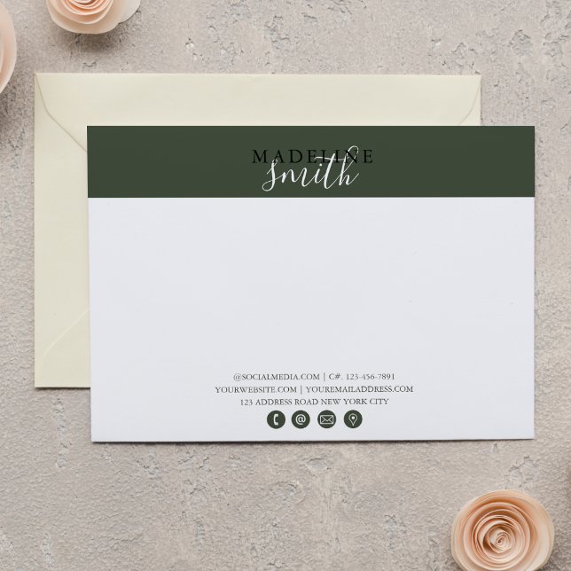 Tarjeta Pequeña Modern Dark Green Script Flat Note Card (Subido por el creador)