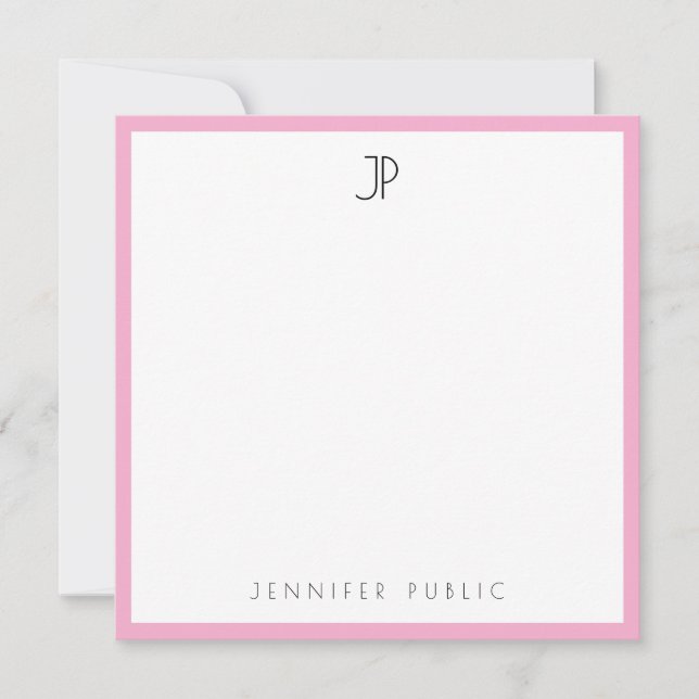 Tarjeta Pequeña Modern Elegant Monogram Trendy Sleek Pink & White (Anverso)