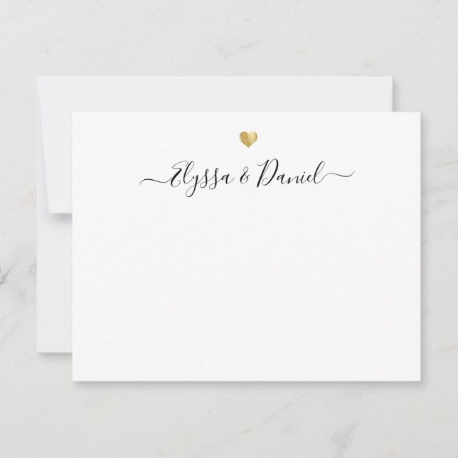 Tarjeta Pequeña Modern Gold Heart Gracias Script Custom Name (Anverso)