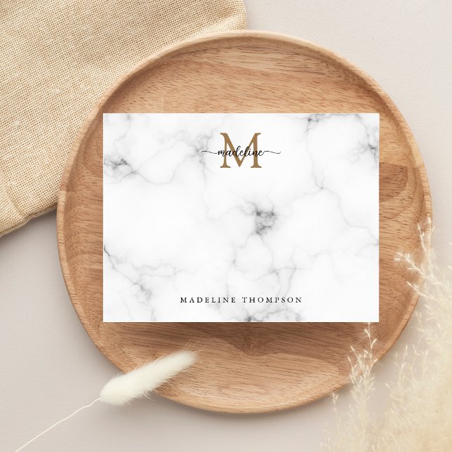 Tarjeta Pequeña Modern Marble Gold Girly Script Monogram (Subido por el creador)
