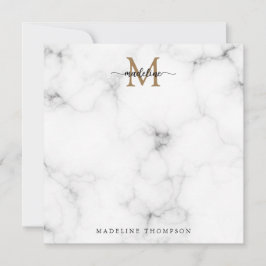 Tarjeta Pequeña Modern Marble Gold Girly Script Monogram Square