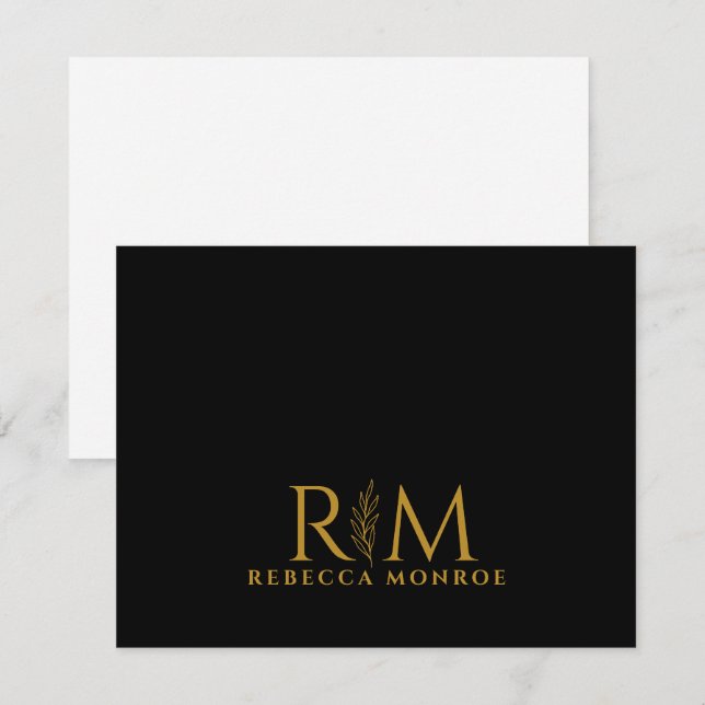 Tarjeta Pequeña Modern Monogram Black Gold Name (Anverso / Reverso)