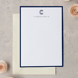 Tarjeta Pequeña Modern Navy Blue Border Custom Stationery Vertical