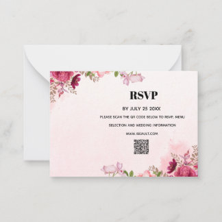 Tarjeta Pequeña Modern Pink Floral QR Code Wedding RSVP Card
