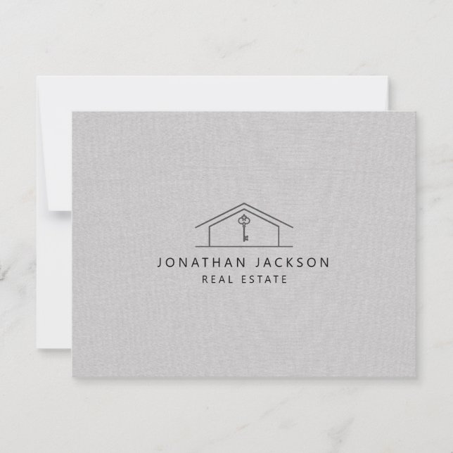 Tarjeta Pequeña Modern Realtor Home Logo Gray Faux Linen (Anverso)