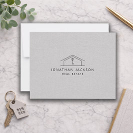 Tarjeta Pequeña Modern Realtor Home Logo Gray Faux Linen