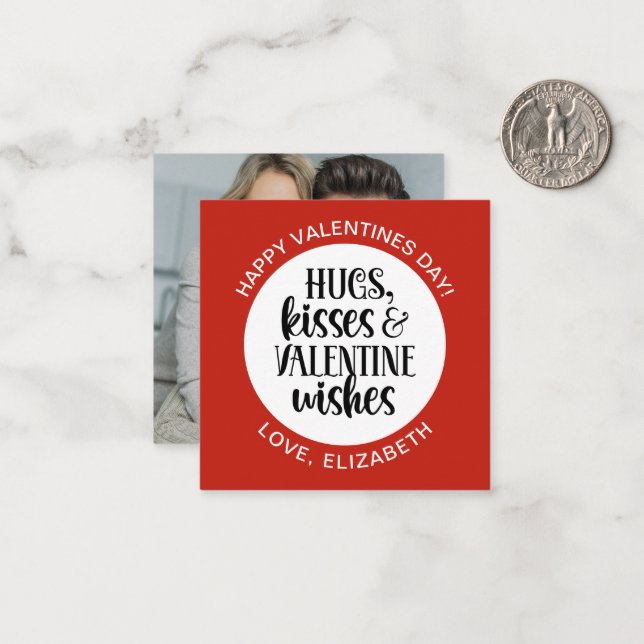Tarjeta Pequeña Modern Red Valentine Hugs Kisses Photo  (Anverso/Reverso In Situ)