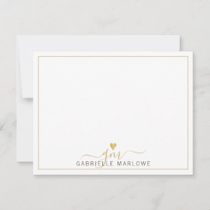 Tarjeta Pequeña Modern Script Gold Monograma Iniciales del Corazón