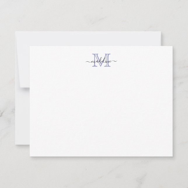 Tarjeta Pequeña Modern Script Purple Lavender Monogram (Anverso)
