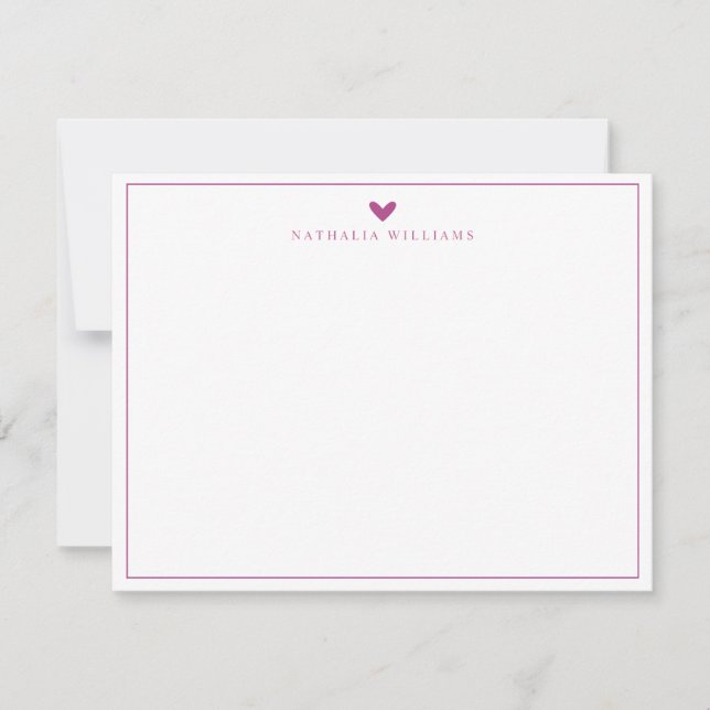 Tarjeta Pequeña Modern Script Purple Violet Heart Border Monogram (Anverso)