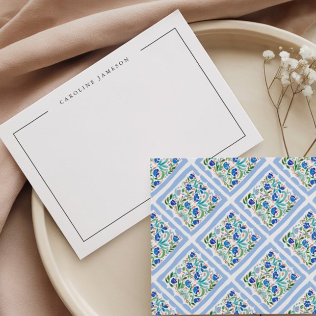 Tarjeta Pequeña Modern Simple Floral Blue Name Flat Note Card (Subido por el creador)