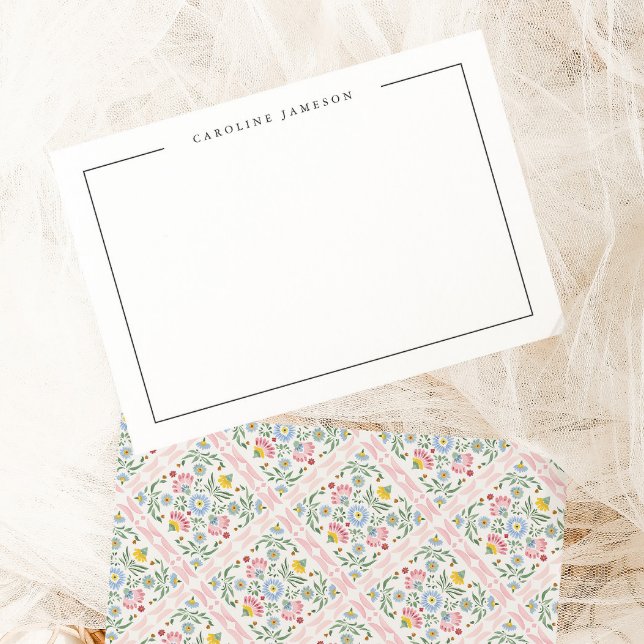 Tarjeta Pequeña Modern Simple Floral Name Flat Note Card (Subido por el creador)