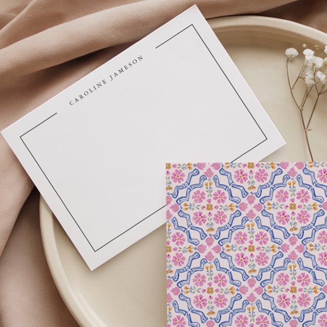 Tarjeta Pequeña Modern Simple Floral Pink Name Flat Note Card (Subido por el creador)