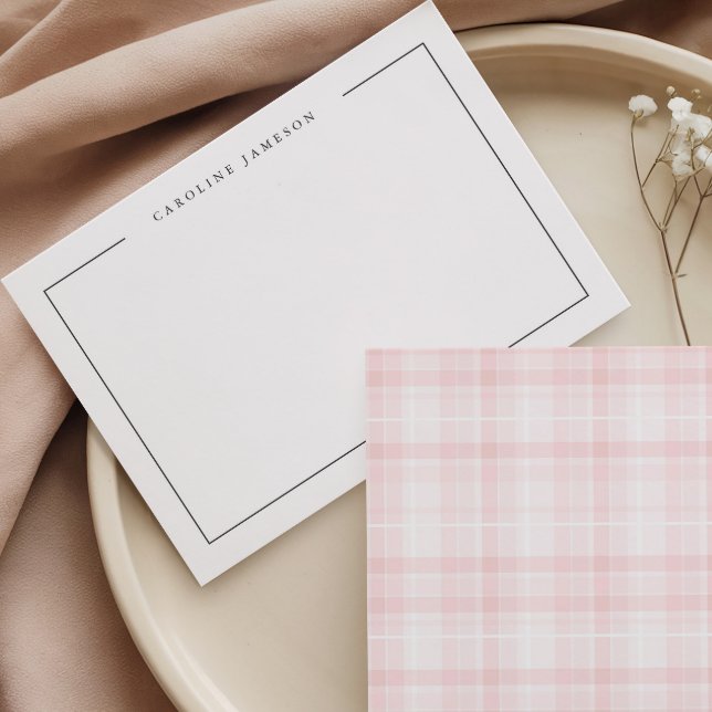 Tarjeta Pequeña Modern Simple Floral Pink Plaid Flat Note Card (Subido por el creador)