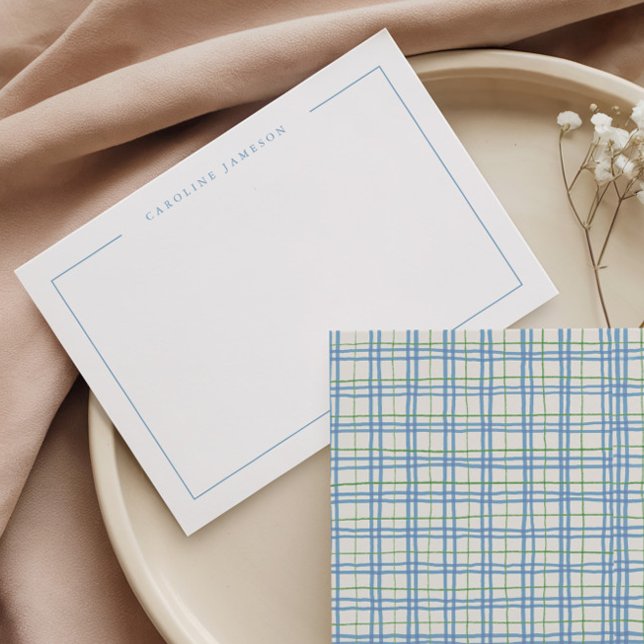 Tarjeta Pequeña Modern Simple Green Blue Plaid Flat Note Card (Subido por el creador)