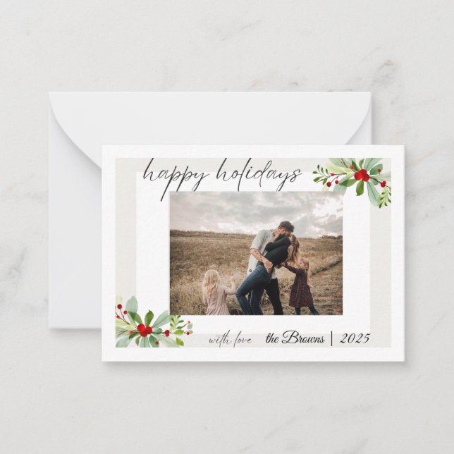 Tarjeta Pequeña Modern Simple Happy Holidays Family Photo Card (Anverso)