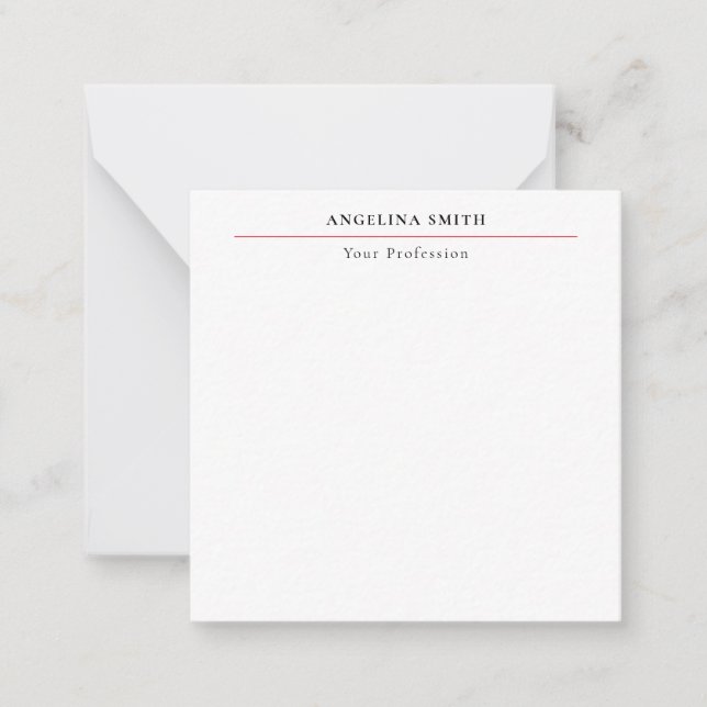 Tarjeta Pequeña Modern Simple Minimalist White Red Professional (Anverso)