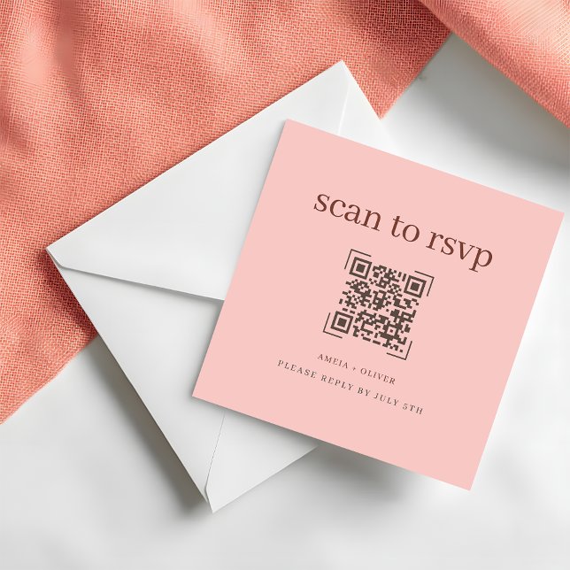 Tarjeta Pequeña Modern Soft Pink QR Code Wedding  Online RSVP Card (Subido por el creador)