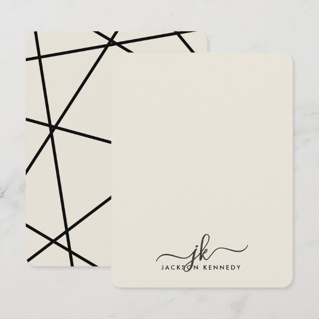 Tarjeta Pequeña Modern Stylish Geometric Lines Elegant Monogram (Anverso / Reverso)