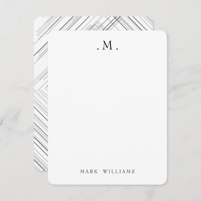 Tarjeta Pequeña Modern Stylish Geometric Lines Monogram Stationery (Anverso / Reverso)