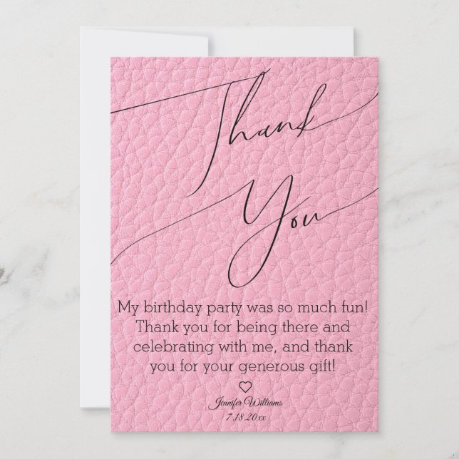 Tarjeta Pequeña modern stylish minimalist pink thank you birthday (Anverso)