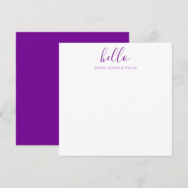 Tarjeta Pequeña Modern Violet Purple Hello Correspondencia (Anverso / Reverso)