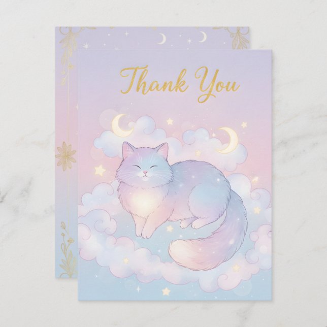 Tarjeta Pequeña Modern Whimsical Cat Celestial Moon Star Cat (Anverso / Reverso)