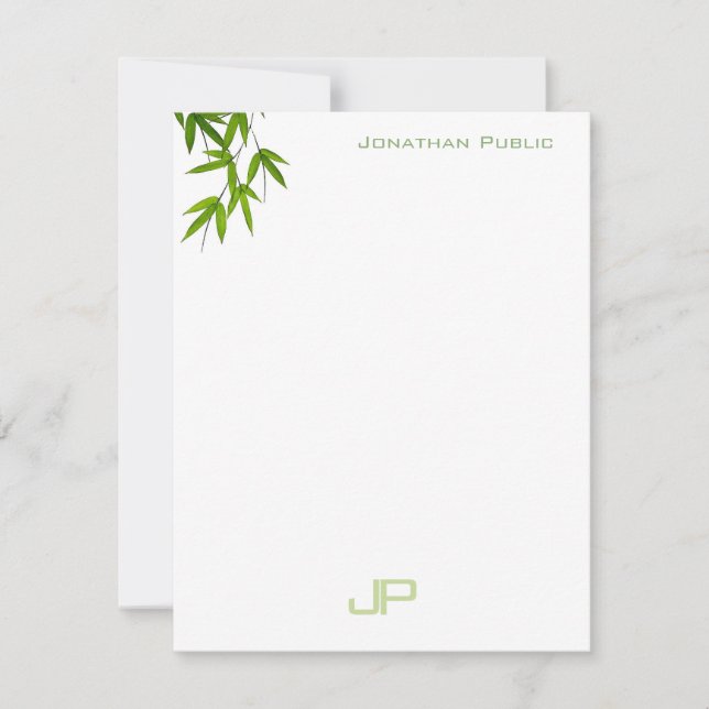Tarjeta Pequeña Moderna acuarela Elegante Hojas Verdes Monograma (Anverso)