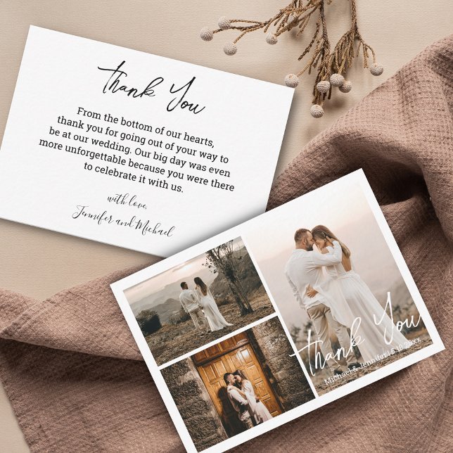 Tarjeta Pequeña moderna boda 3 fotos collage gracias (Subido por el creador)