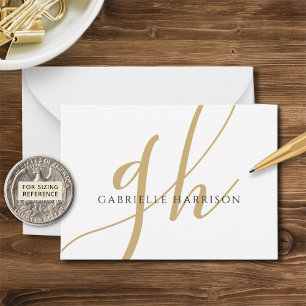 Tarjeta Pequeña Moderna elegancia Script Monograma Nombre Oro Negr